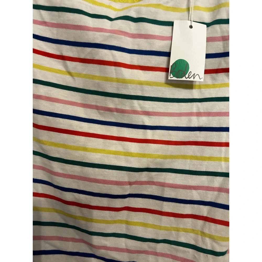 NWT‎ Boden Girls 15-16 y Shirt Striped Long Sleeve Boat Neck Top Rainbow Cotton